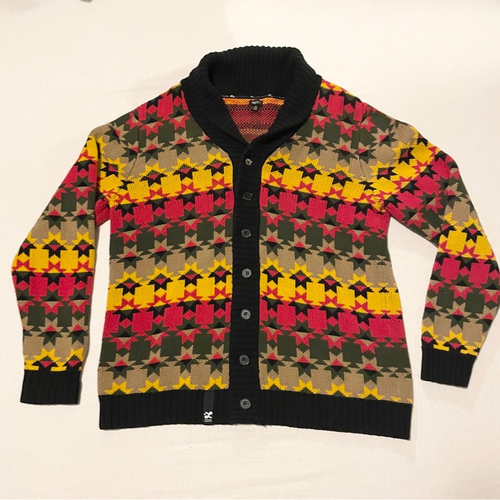 LRG Lifted Research Group Cliff Shawl Collar Cardigan 2XL Geometric